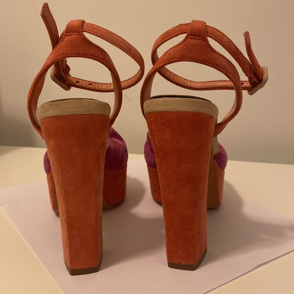 BRIAN ATWOOD Gabby block heeled platforms! Rare pink/orange colour way, Size 6 - Picture 3 of 8